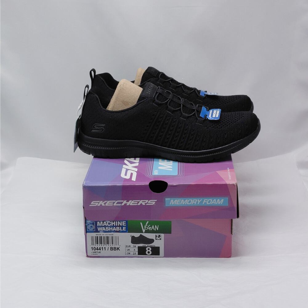 Skechers Womens Athletic Sneakers Size 8 Black Memory Foam Comfort Walking